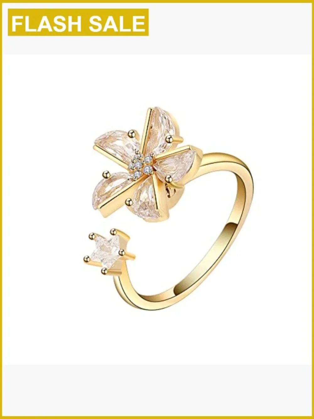 Fidget Spinner Ring Anxiety Stress Relief Open Adjustable Cubic Zirconia
